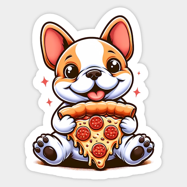 Cute French Bulldog with Pizza Sticker by logiamerch